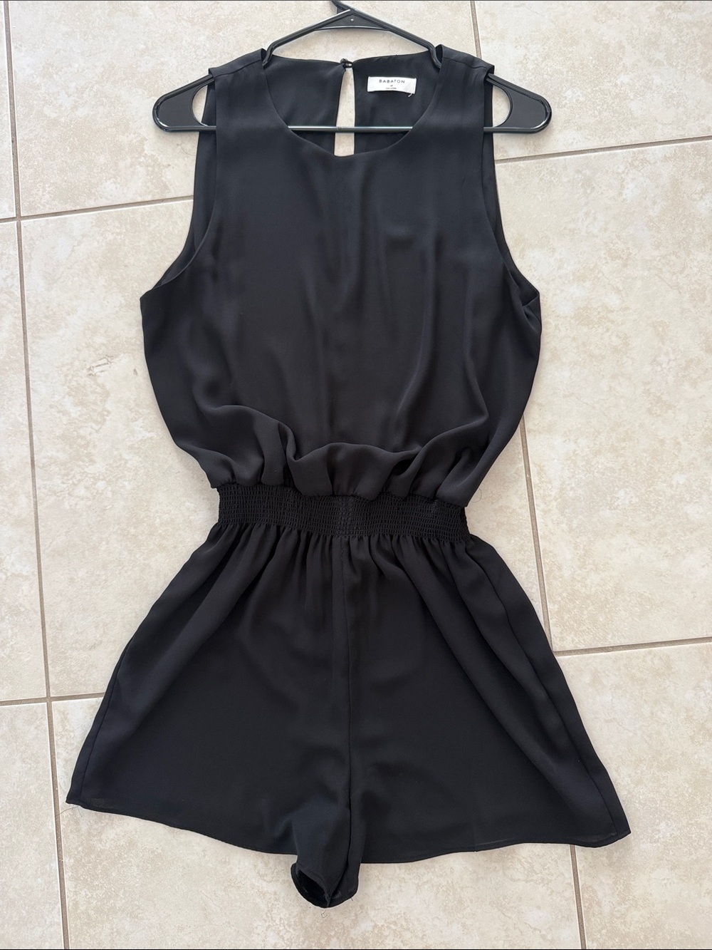 Black Sleeveless Smocked Waist Romper